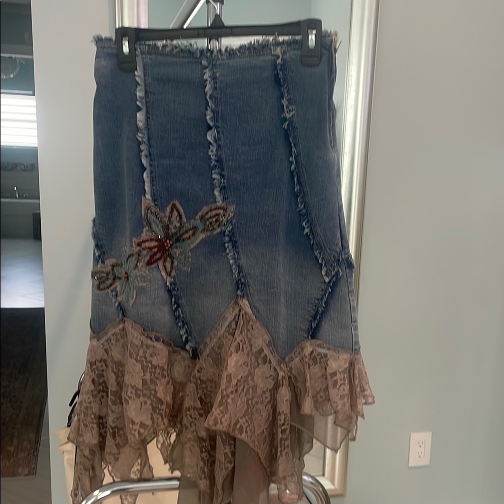 Kimchi Blue Asymmetrical Midi Skirt Blue Brown